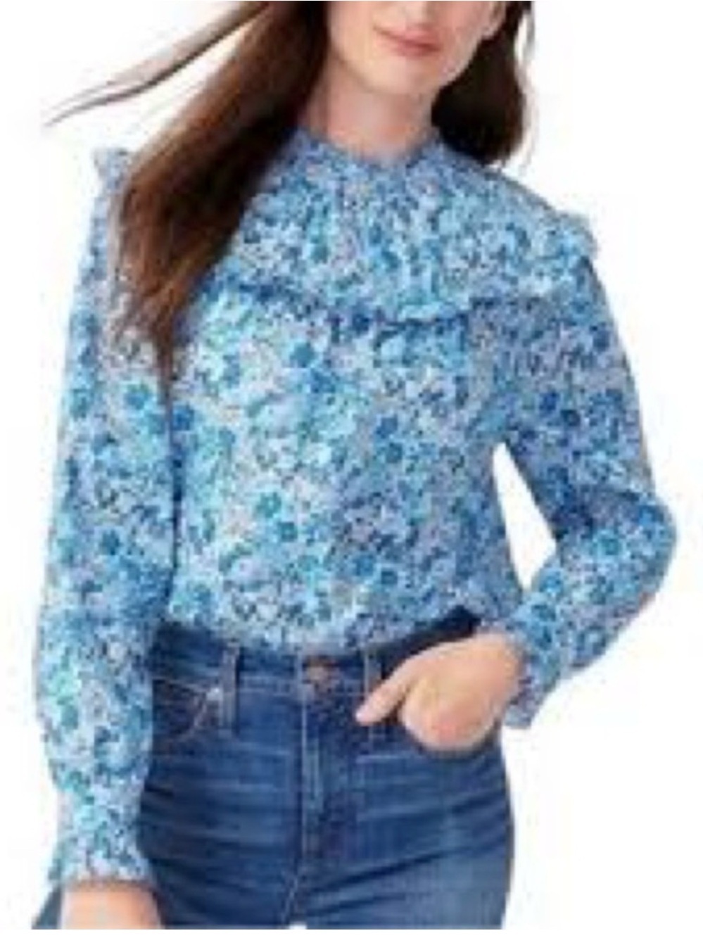 J.CREW Smocked Popover Top Liberty Elysian Day Floral Ruffles Size S